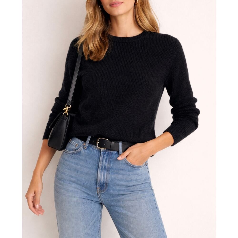 Eric Bompard 100% Cashmere Ribbed Crewneck Sweater Black Size S